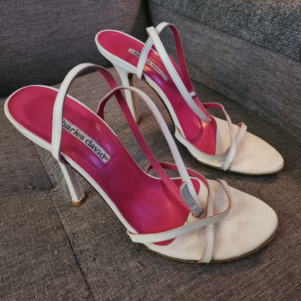 Charles David White Strappy Slingback Heels Size 9